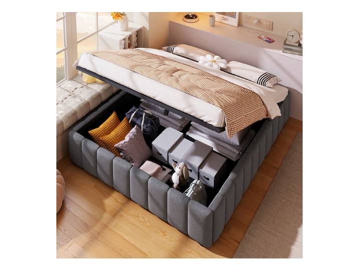 muvano Bett Polsterbett 140x200 Stauraumbett ohne Kopfteil Bett mit Bettkasten
