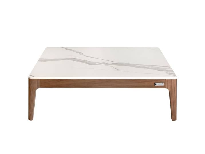 Angel Cerda Table basse en verre imitation marbreet BOIS FONCE Blanc Noyer