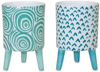Blue Patterned Pot with Legs (Set of 2) by Melrose in Blue/white/blue