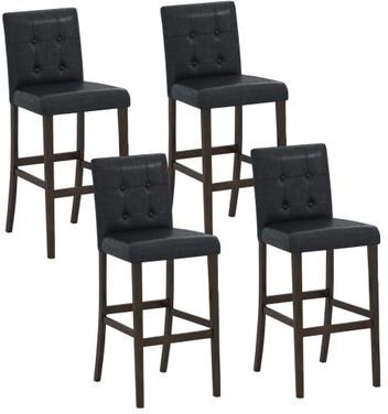 Costway Set of 4 PVC Dining Leather Bar Stools with Solid Wood Legs-29 inch