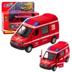 Feuerwehrauto aus Metall mit Rückziehmotor, Licht und Geräuschen, rot, 1:32