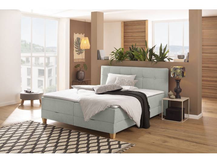 Boxbett, Struktur (100% Polyester), Grau (Taupe), 208×227 cm, Mit Bettkasten & Topper, Modern, Home Affair