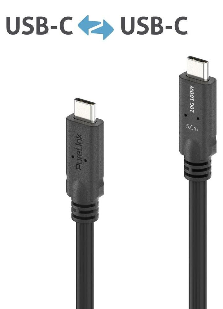 PureLink MicroX4 USB-C naar USB-C kabel, USB 3.2 Gen1x2, 10 Gbps, 100W, 5,0 meter