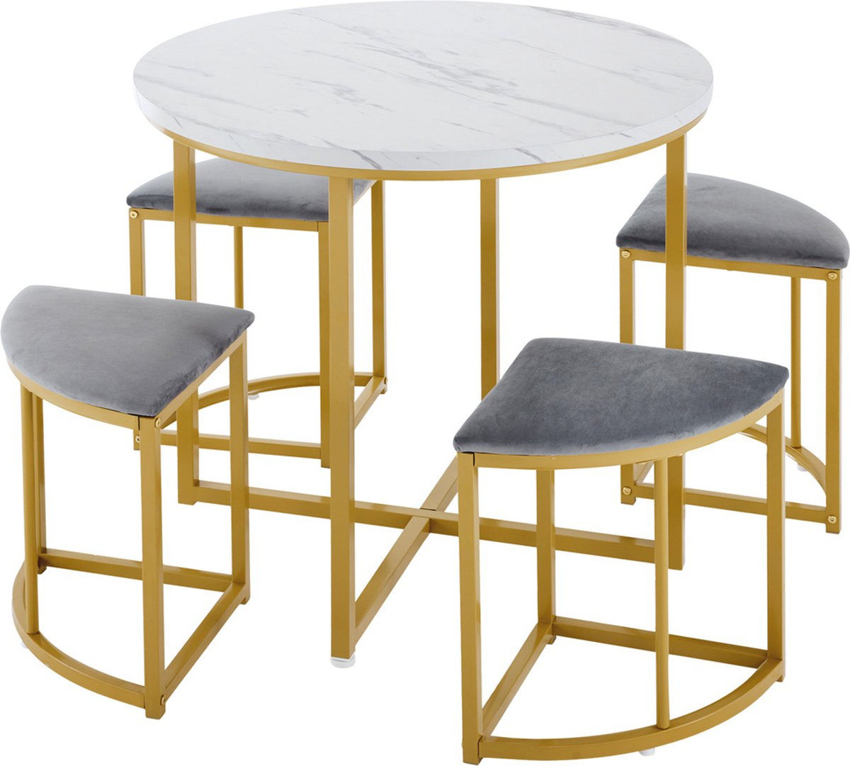 5-delige ronde eettafelset met 4 stoelen