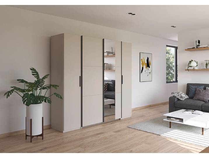 Armoire combinée Kronach avec miroir 225cm Beige/Cachemire Gris 1 miroir