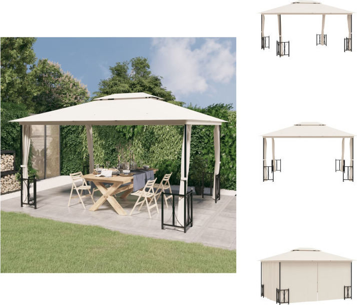 vidaXL Pavillon mit Seitenwänden & Doppeldach 3x4 m Creme - Pavillons & Partyzelte