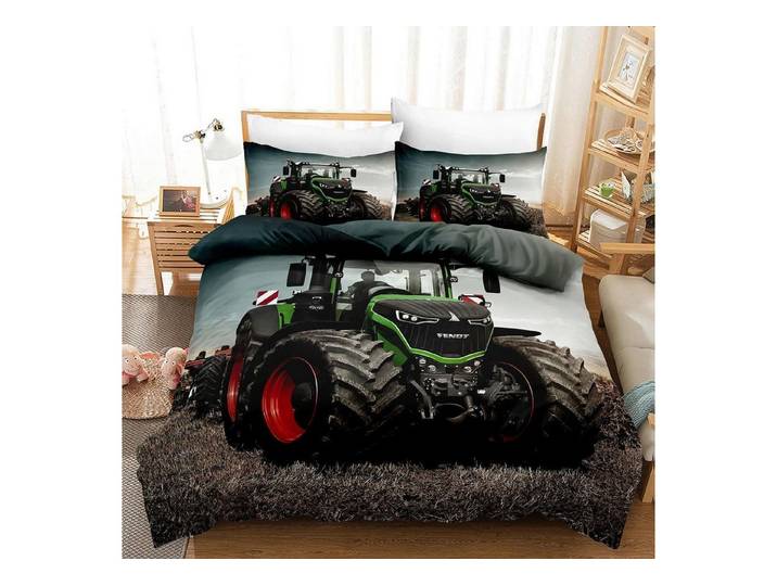 LuxusKollektion Kinderbettwäsche Bettwäsche 135x200+80x80 Traktor 3D Wendebettwäsche