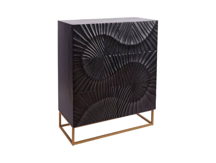 Massivholz Design Highboard „Skorpion“ Mangoholz Schwarz / Gold Invicta Interiors