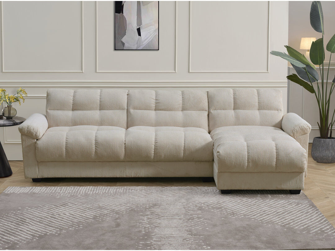 Latitude Run® Bosman Corner Sleeper Sofa with Storage Beige Corduroy 91cm H X 303cm W X 157cm D