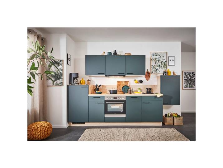 Express Küchenleerblock Clean, Dunkelgrün, Wildeiche, nur wie online abgebildet bestellbar, 330 cm, Made in Germany, seitenverkehrt erhältlich, vormontierter Korpus, Anti-Fingerprint, Küchen, Küchenzeilen & Küchenblöcke, Küchenzeilen ohne Geräte