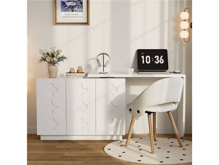 Bureau informatique d'angle L réglable bureau de travail et coiffeuse moderne finition blanche 110 cm