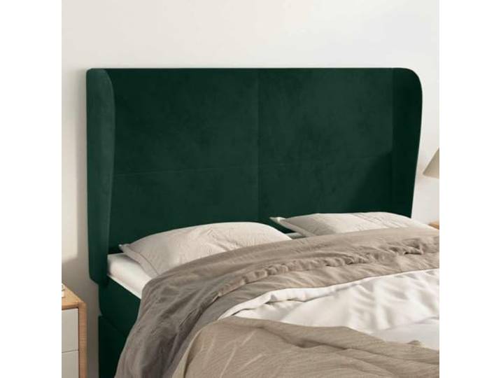 Kopfteil Ohrpolster Samt dunkelgrün 147x23x118/128 cm verstellbar mit Holzfüßen für das Bett, weiches Kopfteil, höhenverstellbar, perfekte Rückenstütze während