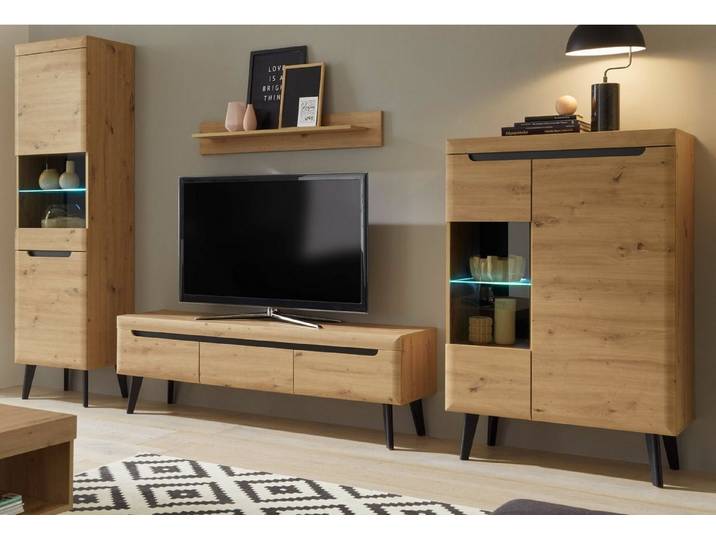 Furn.Design Wohnwand Ronson, (in Artisan Eiche mit schwarz, 4-teiliges Set, 340 x 197 cm), skandinavisches Design