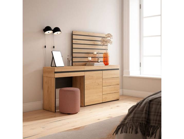 Coiffeuse effet bois de chêne 177x35x145cm