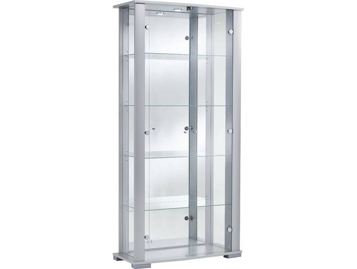 Vitrine FIF MÖBEL STELLA , silber, B:86cm H:178cm T:38cm, Holzwerkstoff, Sicherheitsglas ESG, Schränke, Vitrine, Standvitrine/Glasvitrine 2x Glastür,perfekt für Sammler,Sammlervitrine