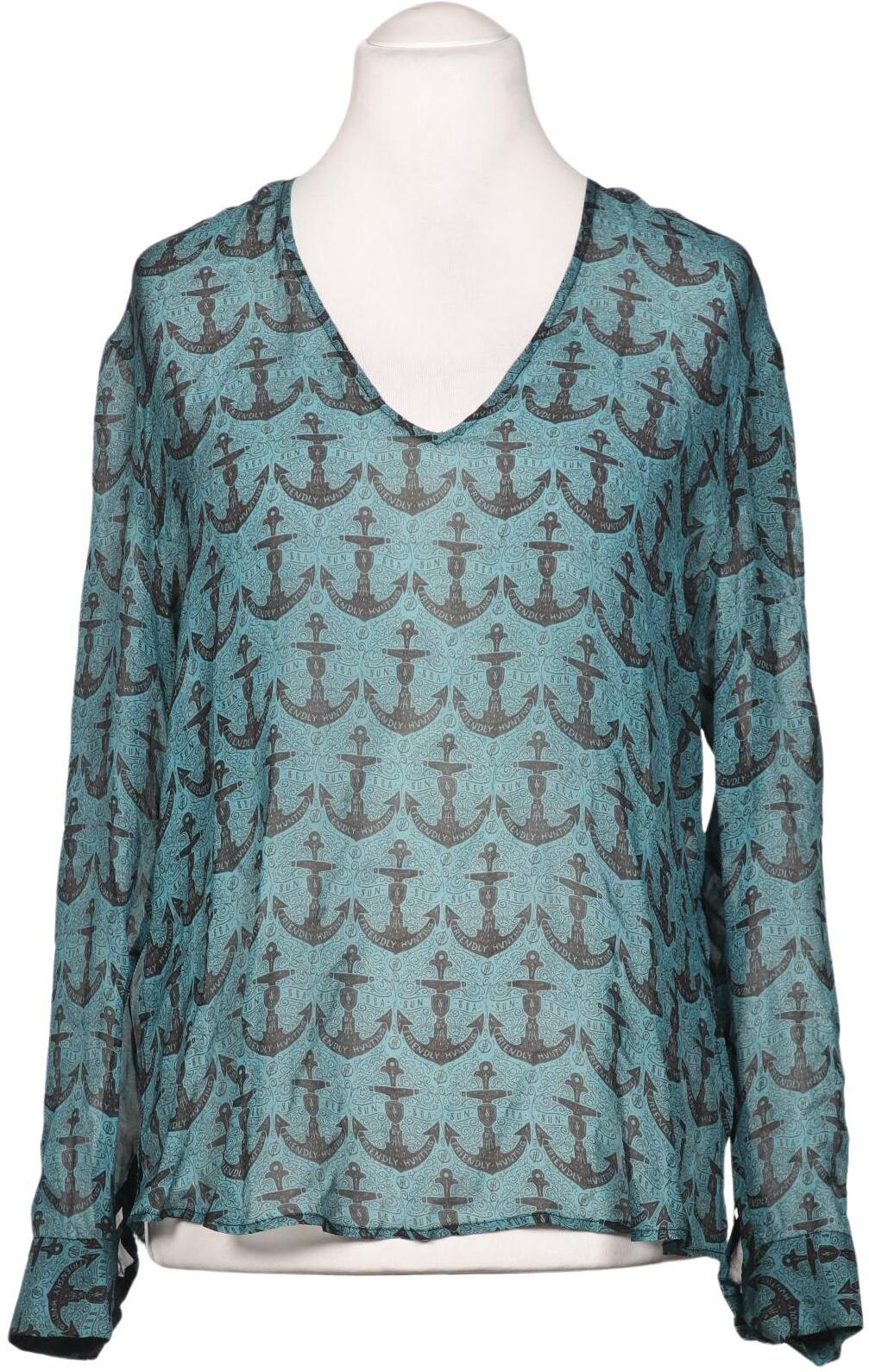Friendly Hunting Damen Bluse, Türkis, Gr. L, kein / Etikett - Second Hand