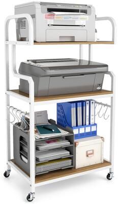 Costway 3-Tier Rolling Printer Stand Home Office Large Printer Cart with Storage Shelves-Natural