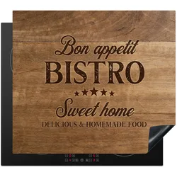HERDABDECKPLATTE Zitat - Bistro - Guten Appetit - Süßes Zuhause - Holzmaserung Glaskeramikkochfeldabdeckung 59x52 cm