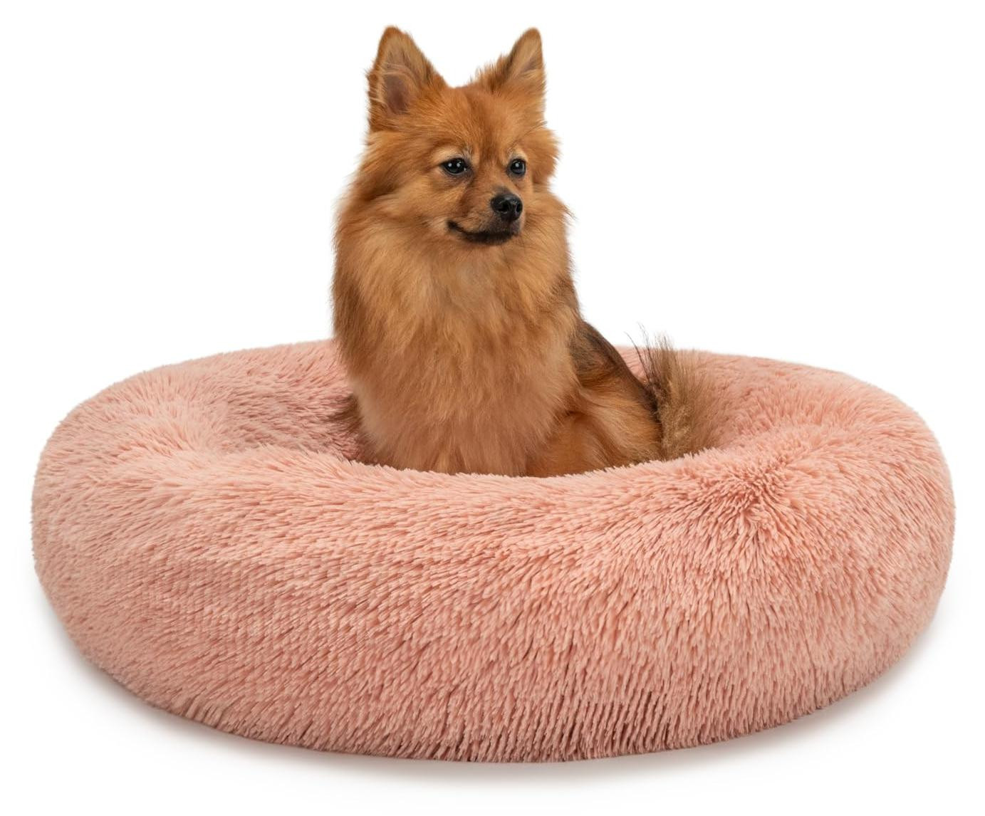 Lionto Donut hondenbed, rond hondenbank met pluche bekleding en antislipnoppen, roze, diameter: 60 cm