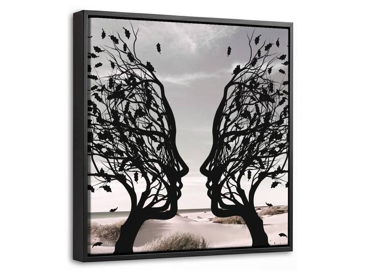 LEINWAND Bilder mit Rahmen - Strand - Meer - Menschen - Baum - Moderne Kunst - 20x20