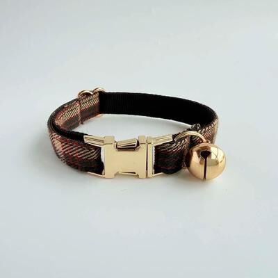 Inspired Finds LuxePearl Personalized Tweed Cat Collar With Detachable Bell & Pearl Charm black l
