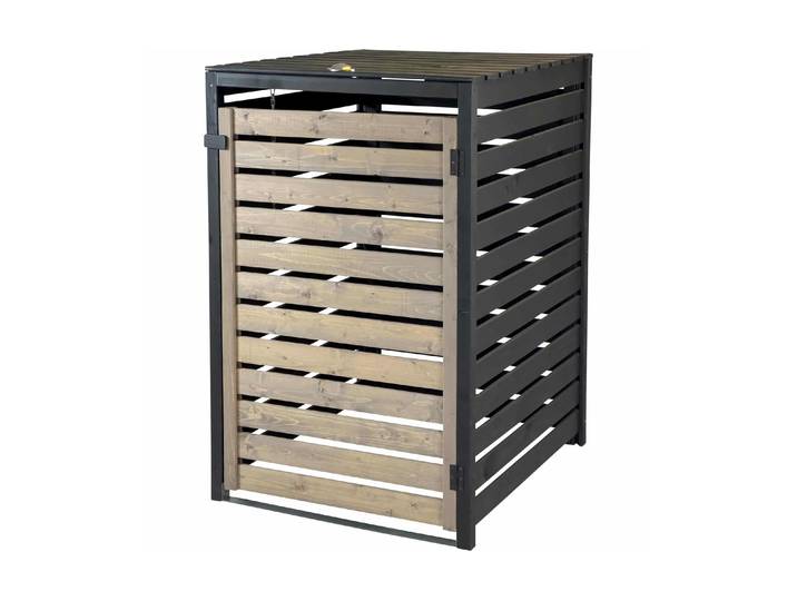 Mülltonnenbox DOBAR 240 L , schwarz, grau, B:87cm H:121cm T:77cm, Aufbewahrungsboxen, Mülltonnenbox, Bausatz aus Fichtenholz für Mülltonnen