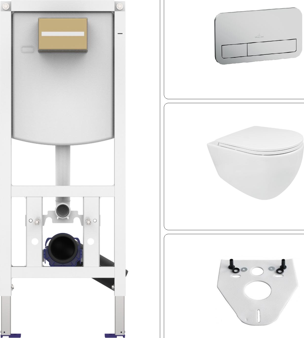 BB INFINITY Wand WC spülrandlos mit SoftClose WC-Sitz & VILLEROY & BOCH Zubehör chrom matt