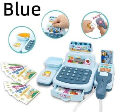 Uplift Picks Kids Supermarket Cash Register Toy With Lights And Sound blue