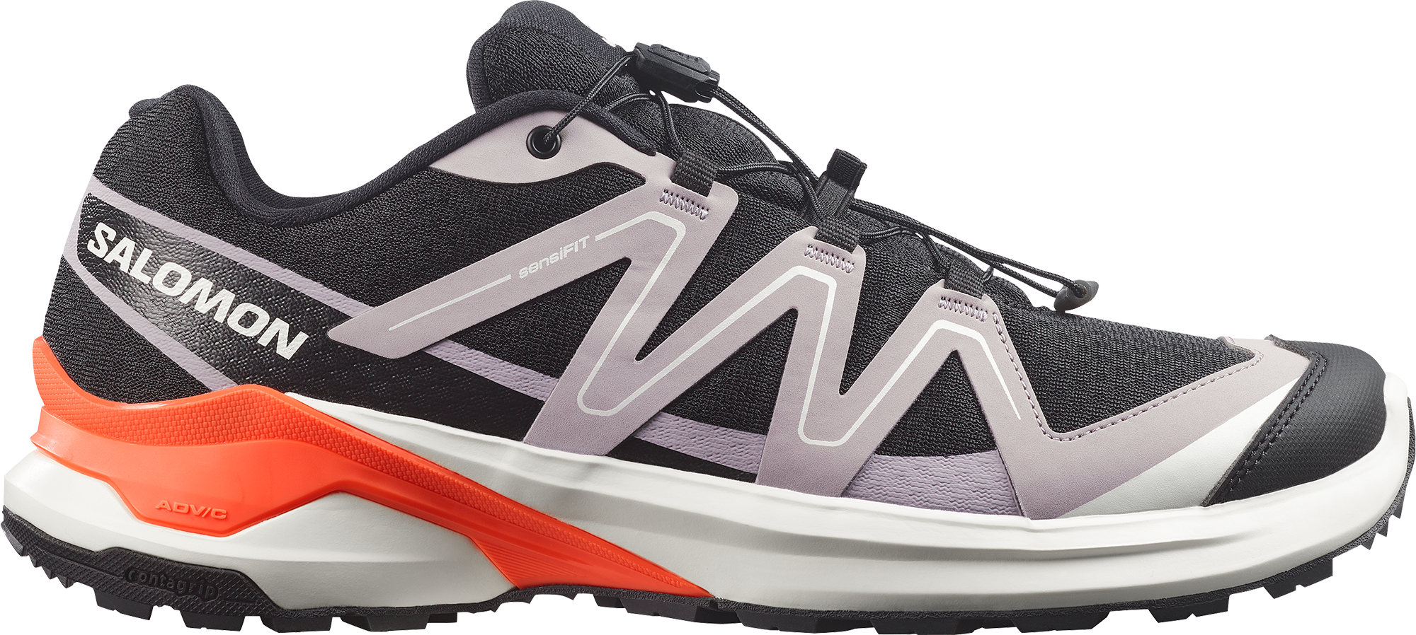 Trailrunningschuh SALOMON "EXAMOTION", Herren, Gr. 41, schwarz (schwarz, gull, dragon fire), Synthetik, Textil, Schuhe Trailrunningschuh, für mehr Grip schwarz, gull, dragon fire 41