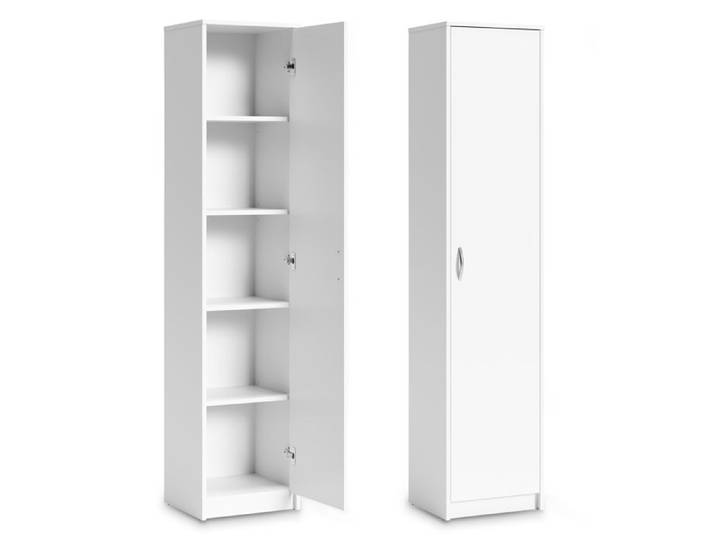Armoire de rangement 1 porte - 40x35x180 cm - Armoire bureau chambre 4 étagères - Meuble de rangement multi-usages - Blanc