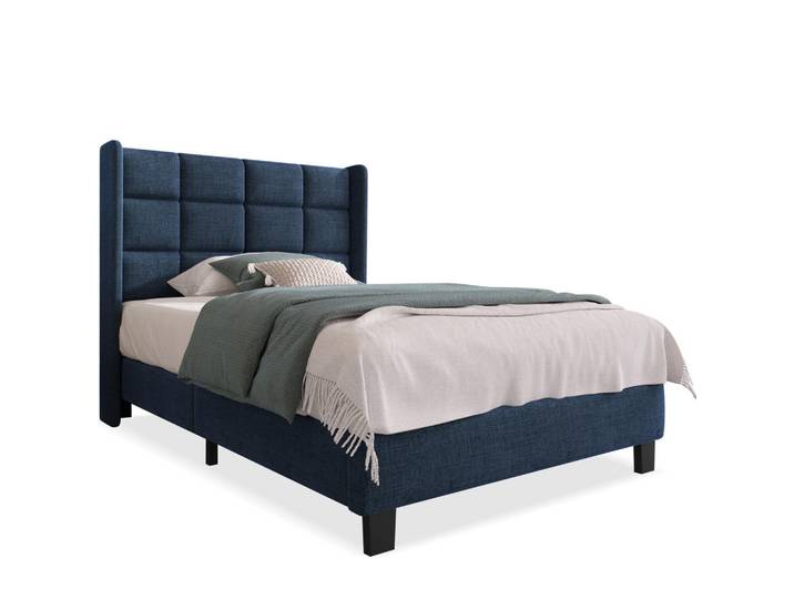 Modfu Polsterbett aus Leinen 90x200 cm in Blau mit Lattenrost, 90x200 cm, Schlafzimmer, Betten, Polsterbetten