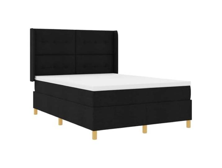 KTHLBRH Doppelbett 160 x 200 cm Schwarz Stoff Kopfteil, verstellbare Beine, Gestell aus Holz, mittlere Matratze
