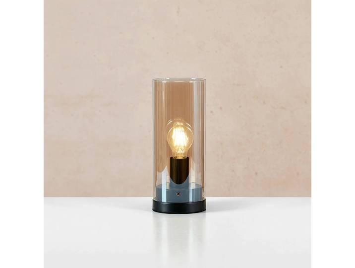 Tischleuchte Post 29cm Gold/Gold Eisen, lackiert Rauchglas E27