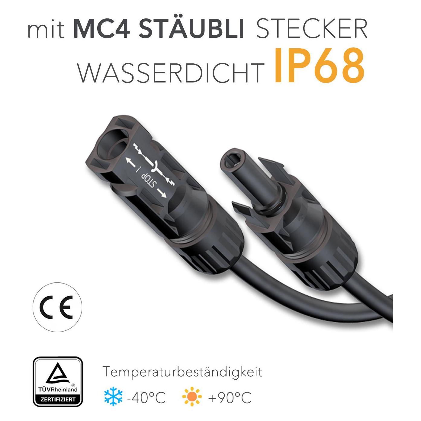 HISkon 6mm² Verlängerungskabel MC4 auf MC4 Stecker - 3m (Solarkabel, Solarstecker) (53123726)