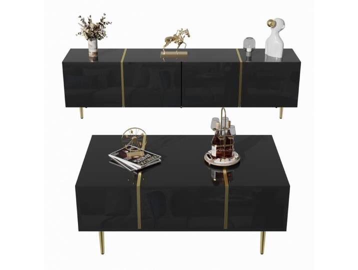 Ensemble Salon Moderne Ensemble meuble TV + table basse noir brillant moderne 170x35x46cm + 100x60x41.5cm - Design contemporain