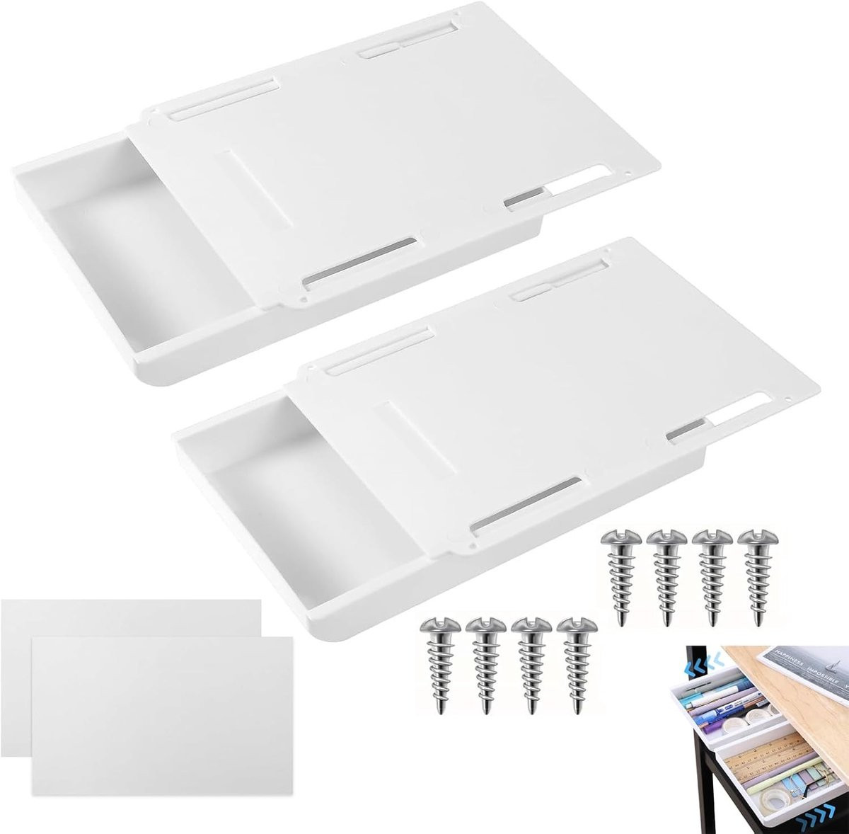 Set van 2 zelfklevende onderbouwlades voor bureau en make-uptafel, wit