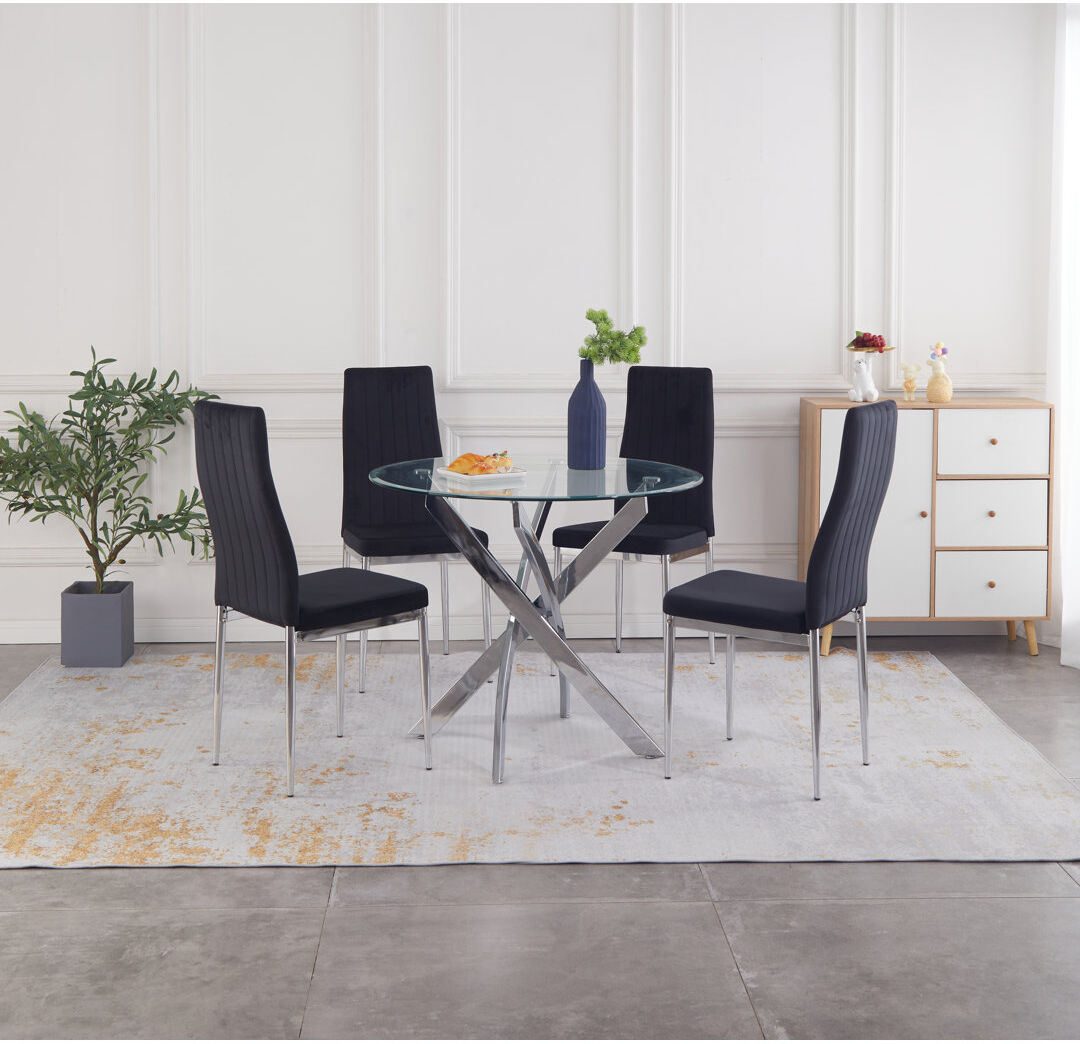 Fairmont Park Gabriela 4 -Person Glass Dining Set Black 4