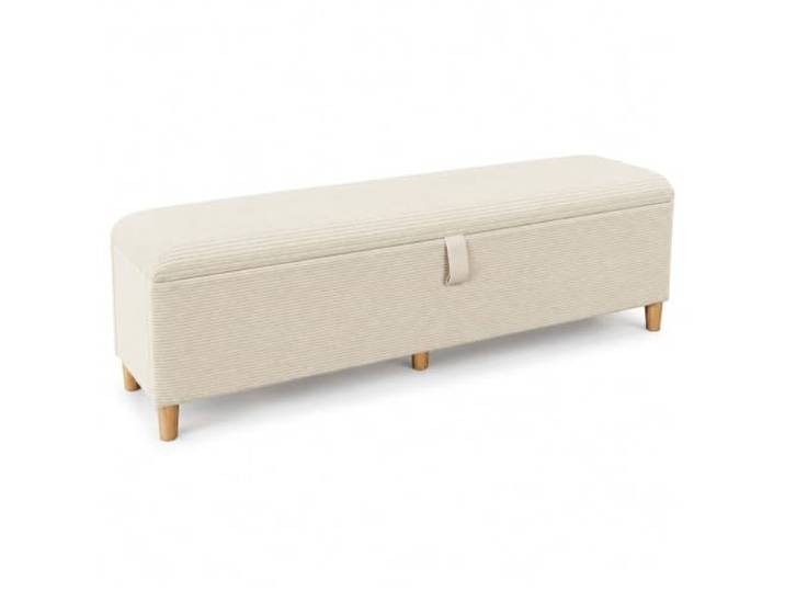 Jastoery Bettbank 145x38 cm Cord Beige Stauraum Massivholzbeine, Hydraulikhebel, Zugbänder, Sitzbank für Schlafzimmer Flur Wohnzimmer, Zwei-Sitzer