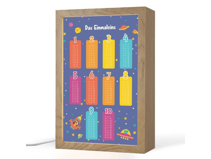 OnlyWow Nachttischlampe - Pädagogisch - Rechnen lernen - Raum - Einmaleins - 20x30 cm, Dunkelblau, Holzwerkstoff, Rechteckig, LED integriert, 20x30x8 cm, Lampen & Leuchten, Innenbeleuchtung, Nachtlicht