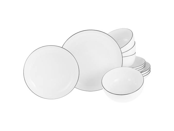 Creatable Tafelservice Allround Black Line, Schwarz, Weiß, Keramik, 12-teilig, handbemalt, lebensmittelecht, stapelbar, Geschirr, Geschirrsets, Tafelservice