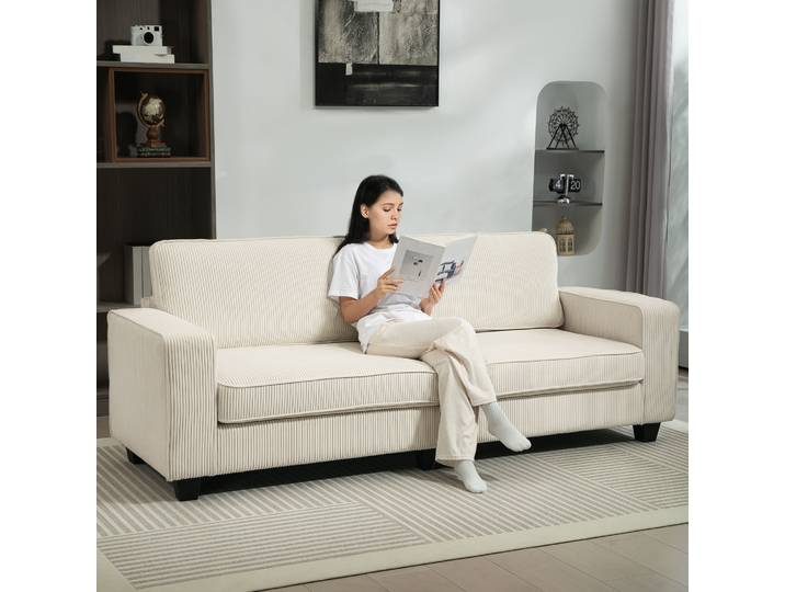 HOMCOM Canapé 3 Places Corduroy Salon 400kg Crème