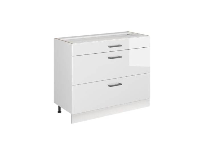 Vicco Küchenunterschrank R-Line , Weiß Hochglanz/Weiß 100 cm 3 Schubladen · Ohne Arbeitsplatte · Höhenverst. Füße · Leichter Zugriff · Frei kombinierbar