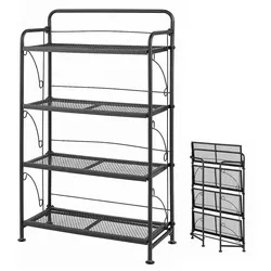 COSTWAY klappbares Metall-Pflanzenregal, 4 verstellbare Ebenen mit Kippschutz, 60x25x100cm