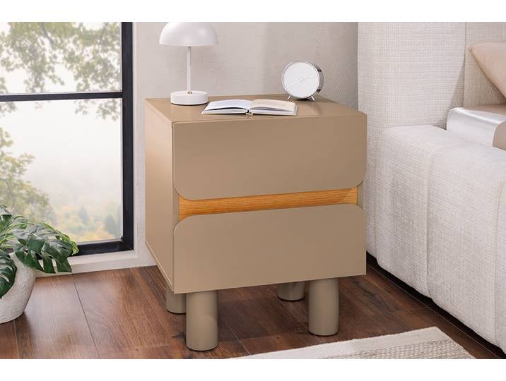 Design Nachtschrank COSMO 60cm greige Eiche zwei Schubladen rechteckig Modern & Design