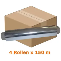 Alufolie Quickpack 29 cm breit, 150 m lang, 4 Rollen zum Braten, Grillen, Dünsten, Abdecken und Frischhalten