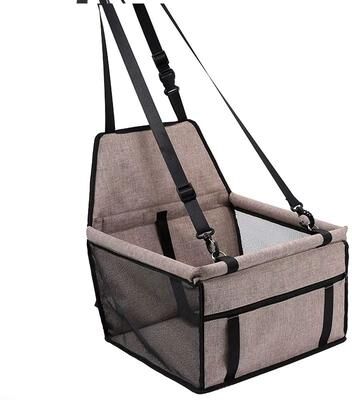 Happy Pet Pantry Premium Dog Car Seat Cover, Foldable Travel Pet Booster With Safety Belt & Breathable Mesh coffee