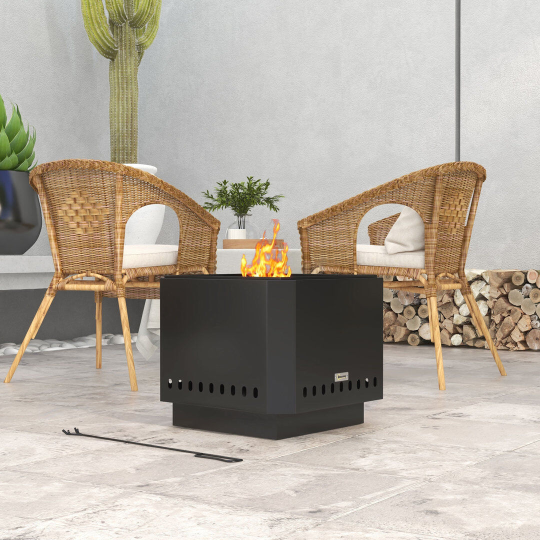 Outsunny Square Metal Smokeless Black 41cm H X 48cm W X 48cm D