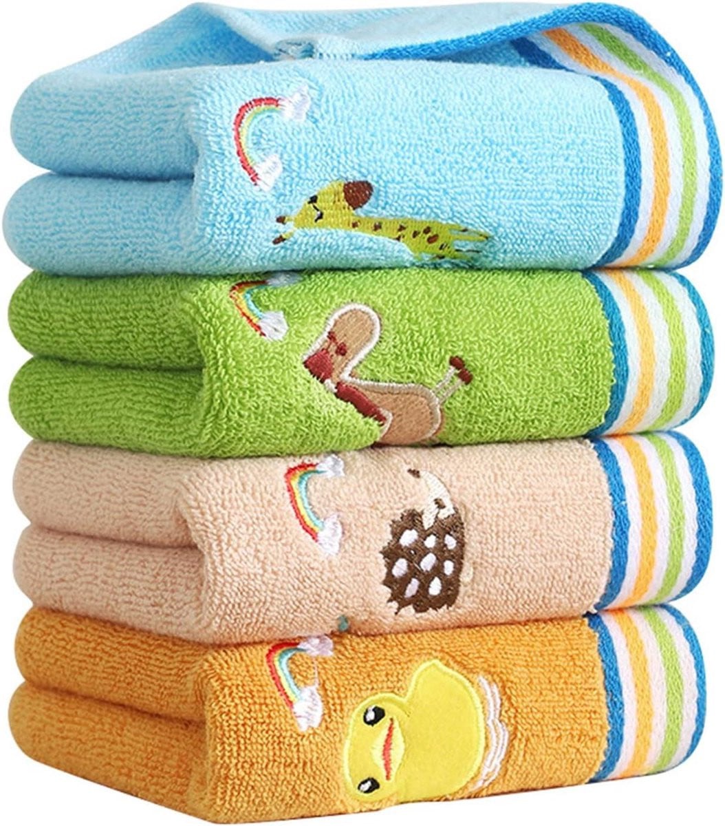 Set van 4 veelkleurige washandjes voor kinderen van zacht katoen