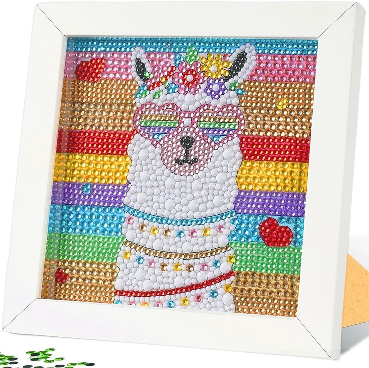 5D Diamant Schilderen DIY Set met Houten Lijst en Alpaca Dierlijke Beelden voor Kinderen en Volwassenen