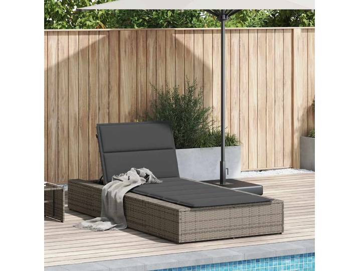 vidaXL Sonnenliege mit schwebender Auflage Grau Poly Rattan